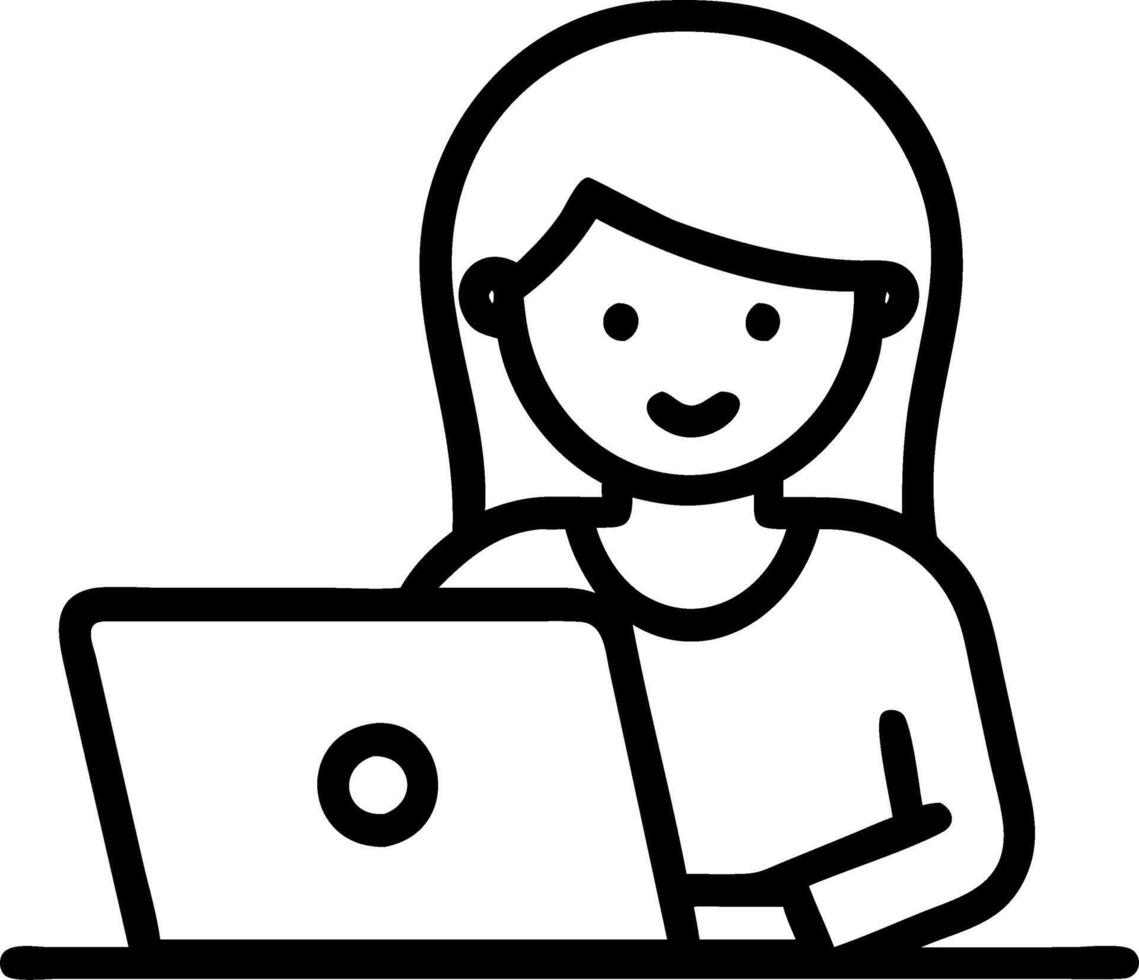 Young female student uses laptop for e learning or remote work at home office watches webinar learns training studies online seminar or call meeting writes notes at desk conc Set 2 vector