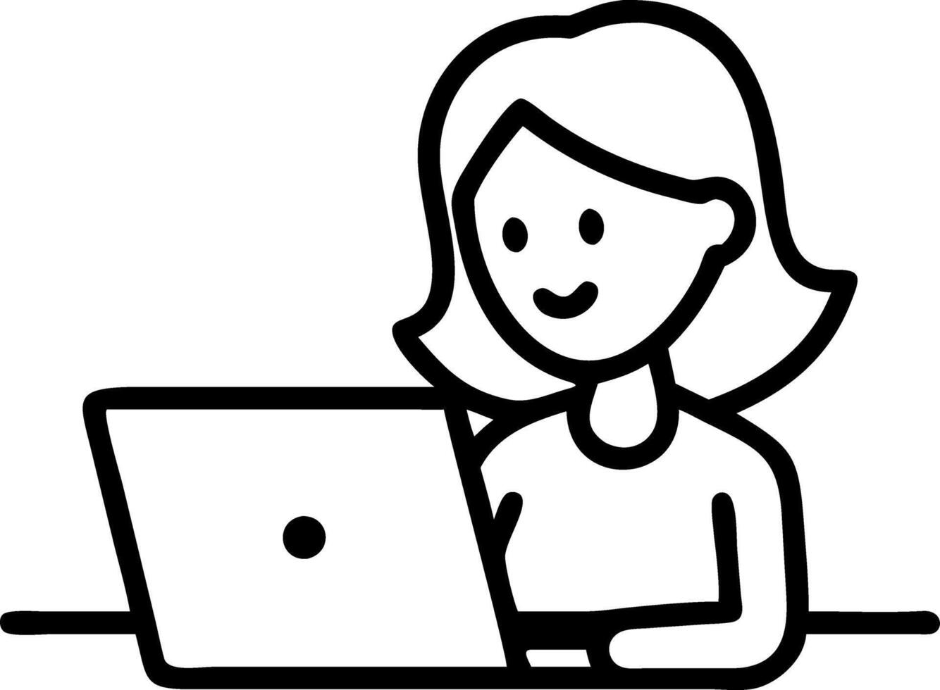 Young female student engages in e learning or remote work at home office using laptop for webinars online training digital education sits at table writing notes Set 5 vector