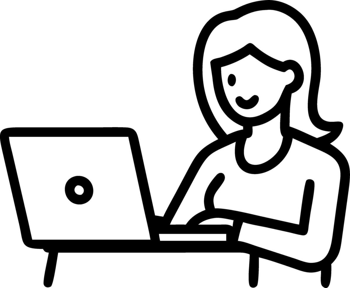 Young female student engages in e learning or remote work at home office using laptop for webinars online training digital education sits at table writing notes Set 7 vector