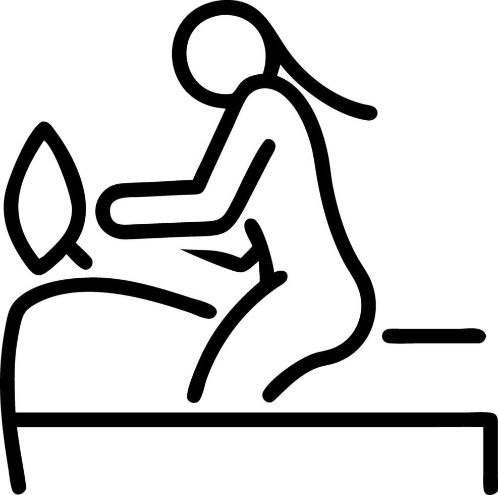Woman holding her lower back while sitting in bed has chronic back pain health care concept vector