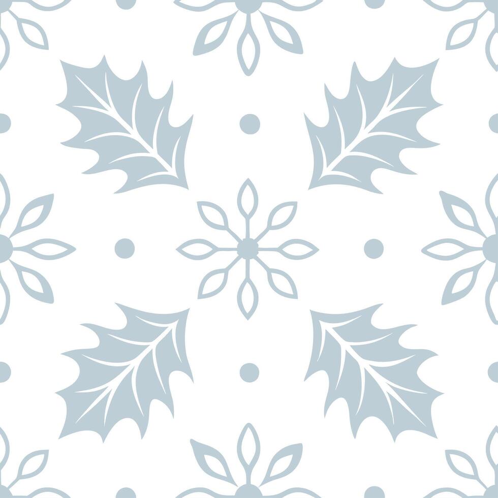 Winter whites seamless pattern with frost covered leaves snowflakes and icy textures for a delicate cold season feel vector