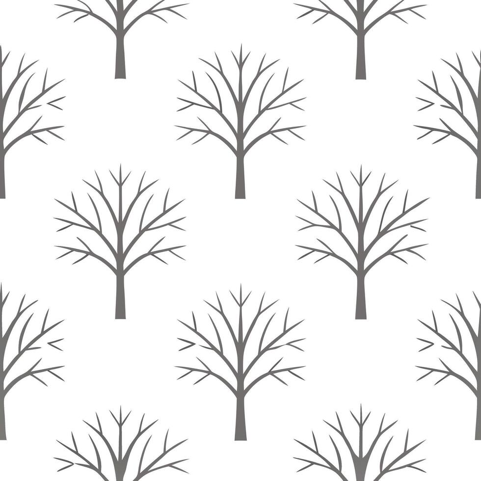 Winter trees seamless pattern with bare branches light frost and delicate snowflakes for a minimal winter design Set 2 vector