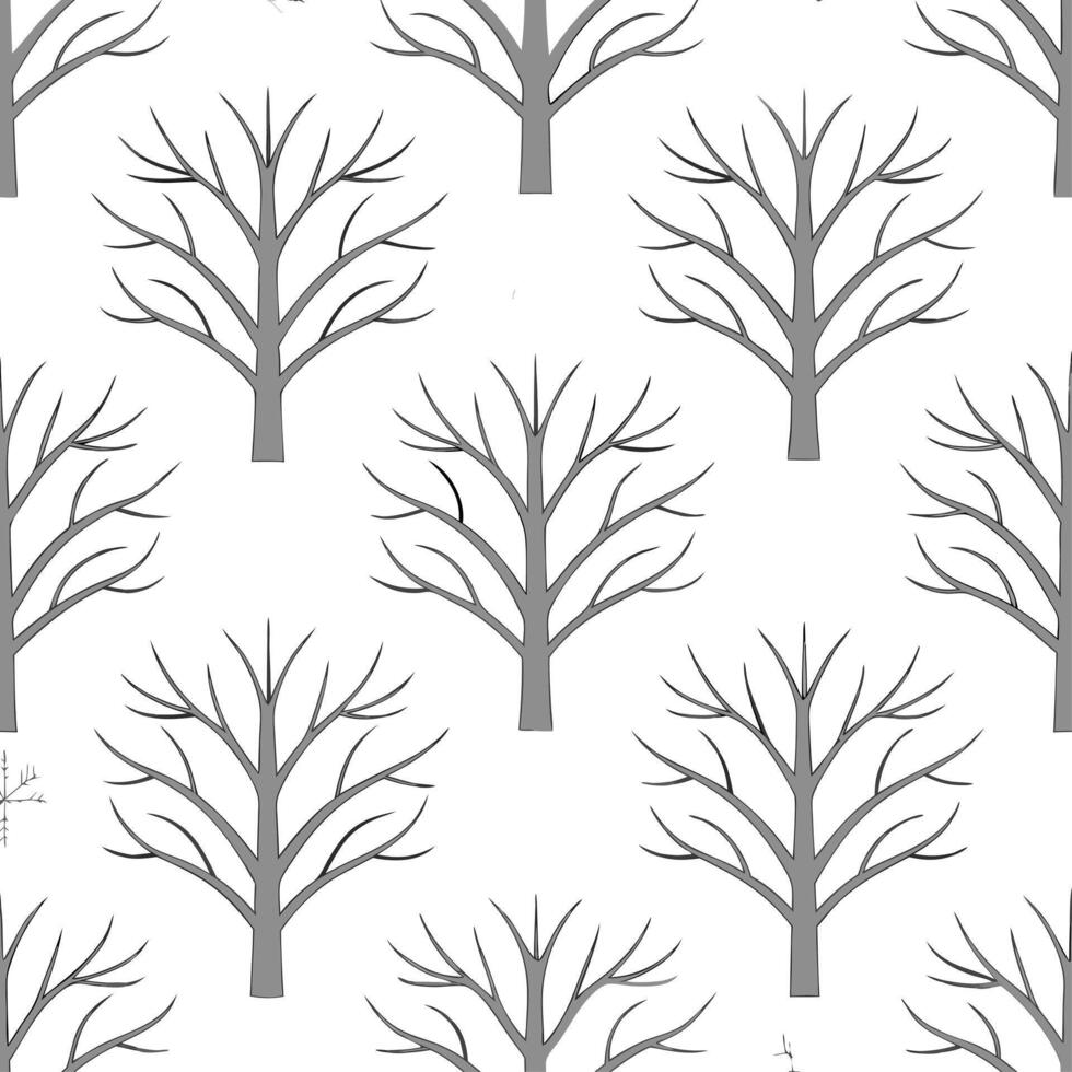 Winter trees seamless pattern with bare branches light frost and delicate snowflakes for a minimal winter design vector