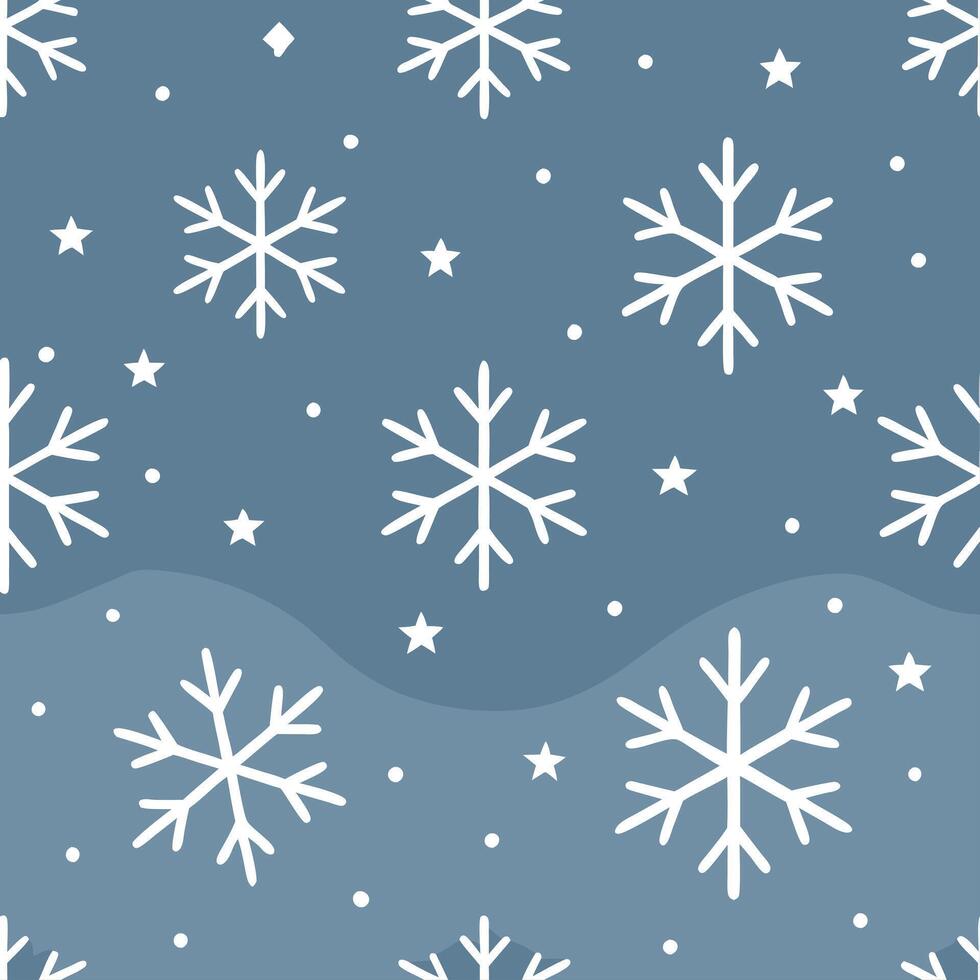 Winter nights seamless pattern with soft snowflakes frosty landscapes and star filled skies for a serene night design vector