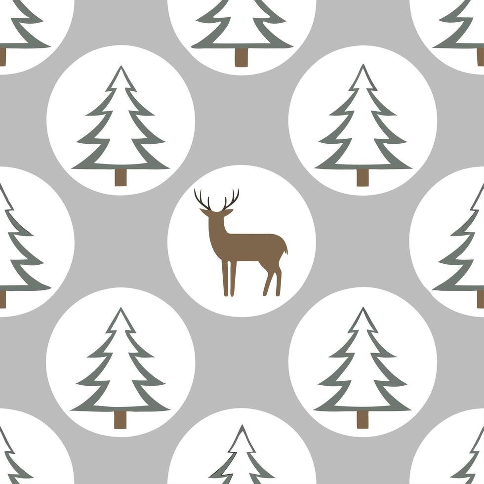 Winter seamless pattern with deer snow covered trees and frozen lakes for a woodland winter scene vector