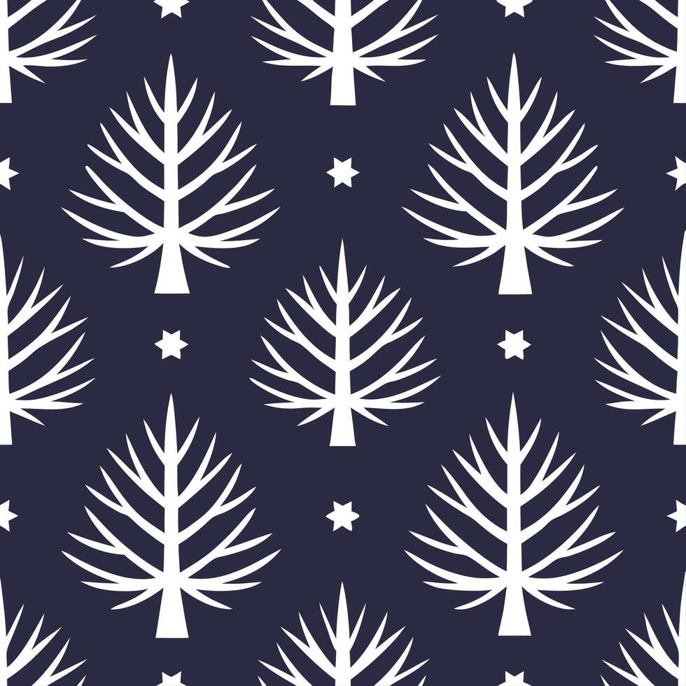 Winter nights seamless pattern with frosty trees soft snowflakes and quiet night skies for a calm reflective atmosphere Set 2 vector