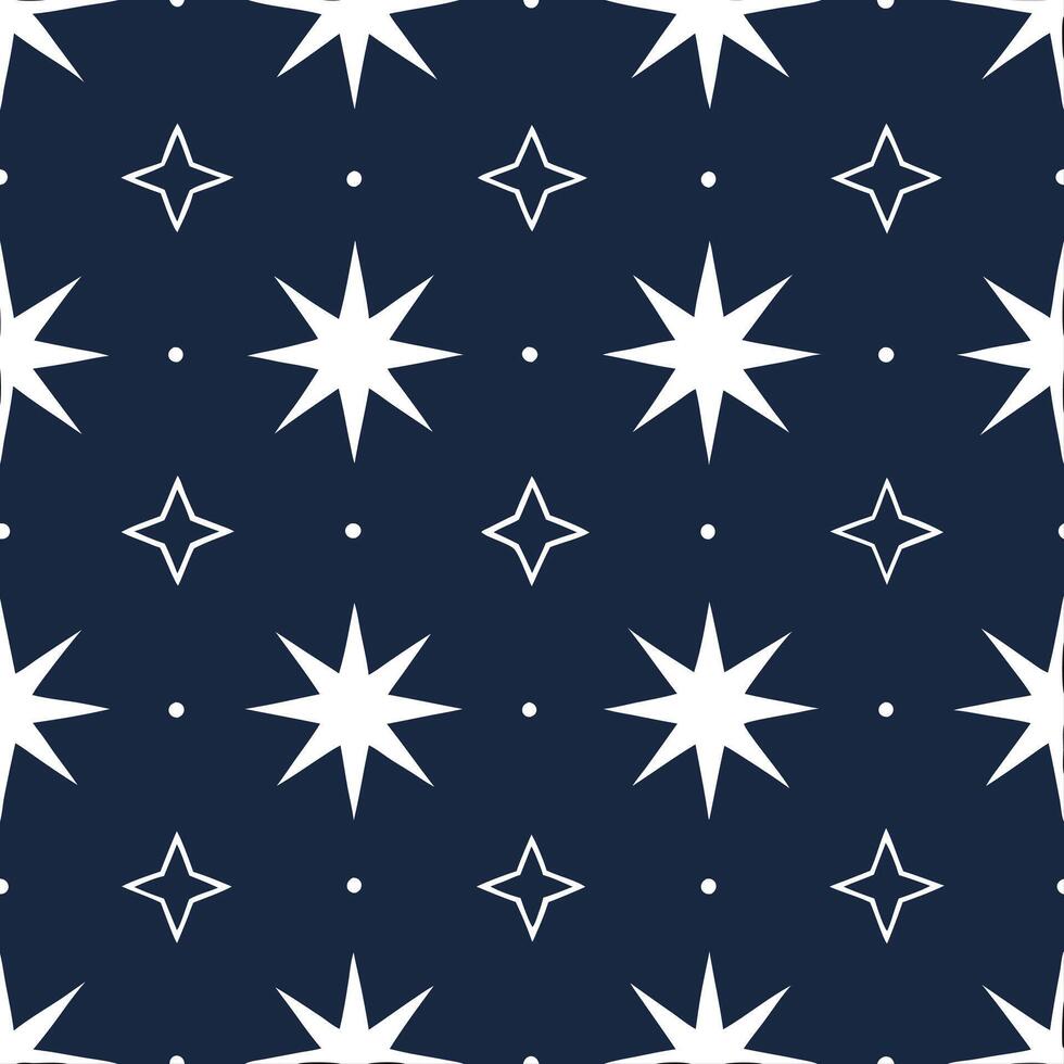 Winter nights seamless pattern with distant stars icy landscapes and twinkling lights for a magical starry night look vector