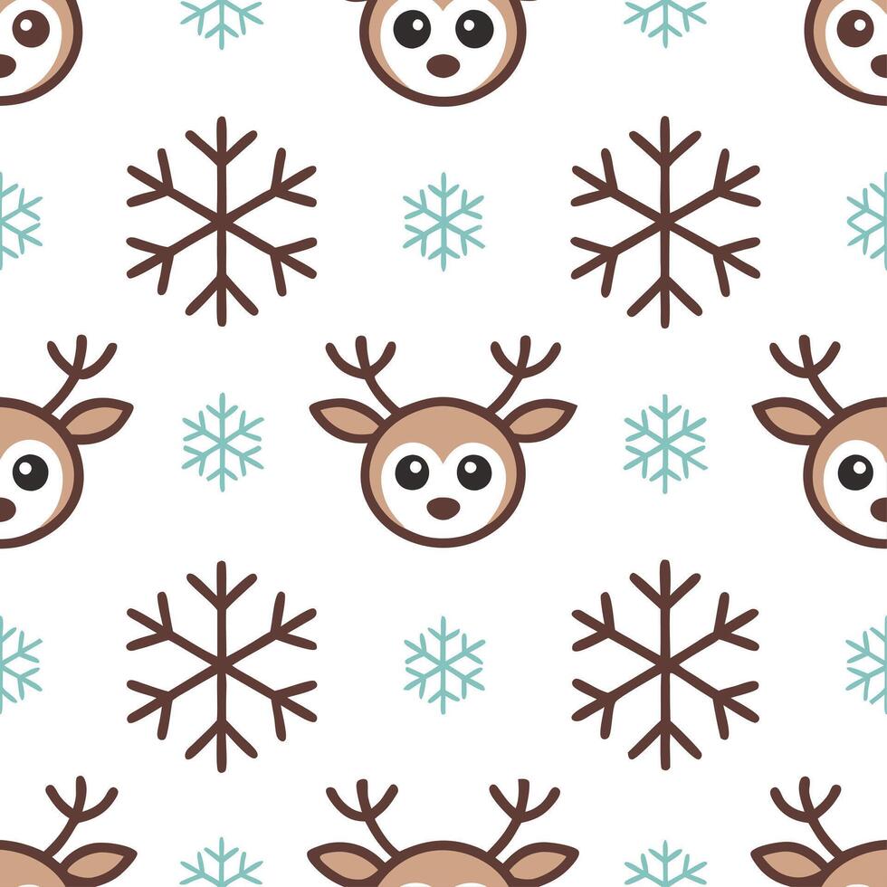 Whimsical reindeer and snowflakes seamless tile pattern with playful holiday elements vector