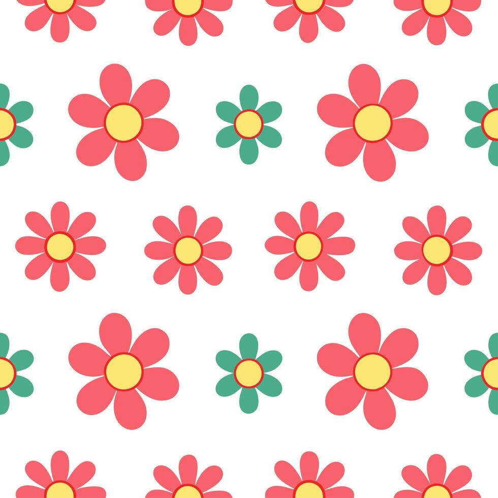 Whimsical summer flowers seamless pattern with playful shapes and bright colors for fun imaginative summer designs vector