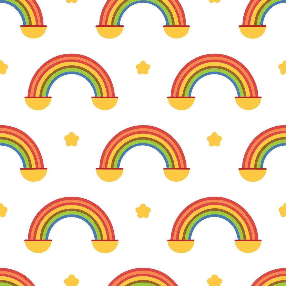 Whimsical pots of gold and rainbows seamless tile pattern with vibrant colors vector