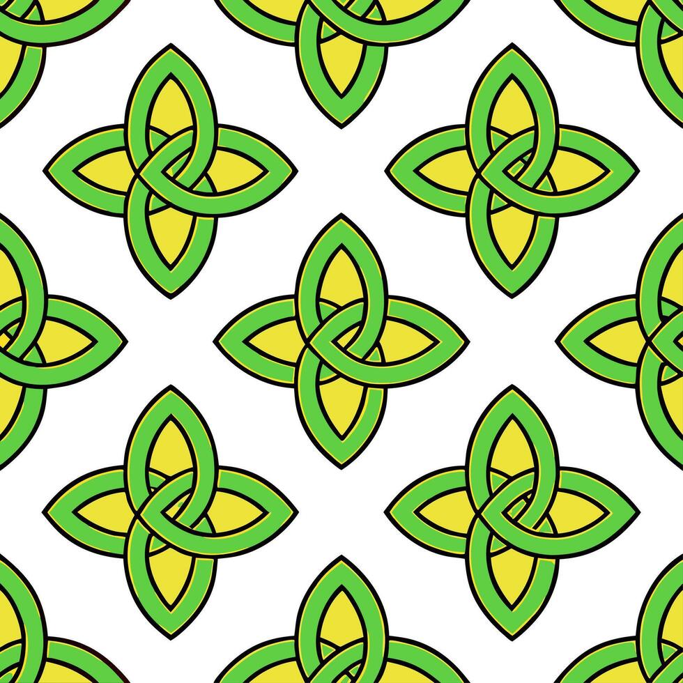 Whimsical leprechauns and Celtic knots seamless tile pattern with vibrant colors vector