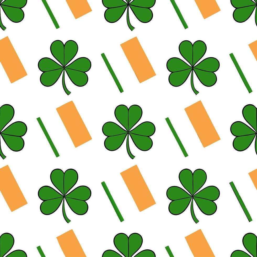 Whimsical Irish flags and clovers seamless tile pattern with vibrant green accents vector