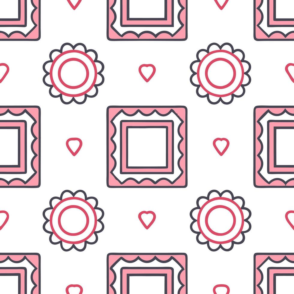 Whimsical frame seamless tile pattern with playful designs and charming elements vector