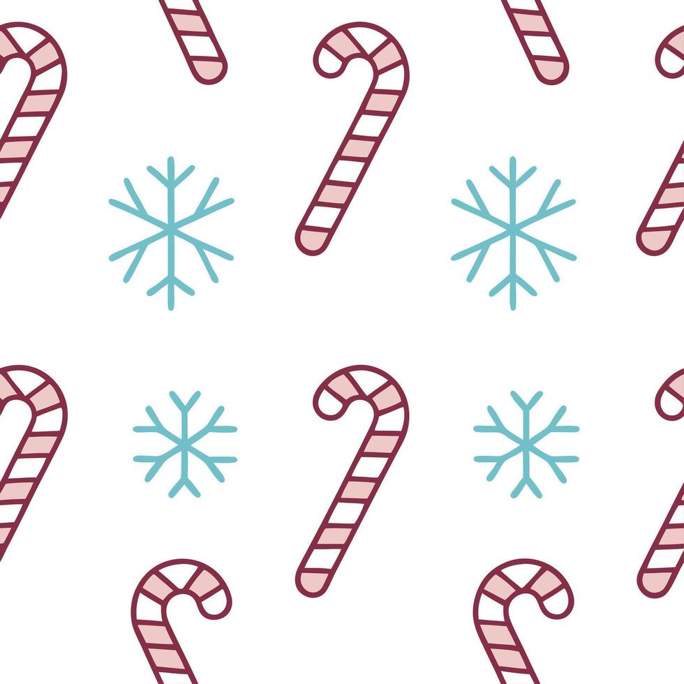 Whimsical Christmas candy canes and snowflakes seamless tile pattern with playful colors vector