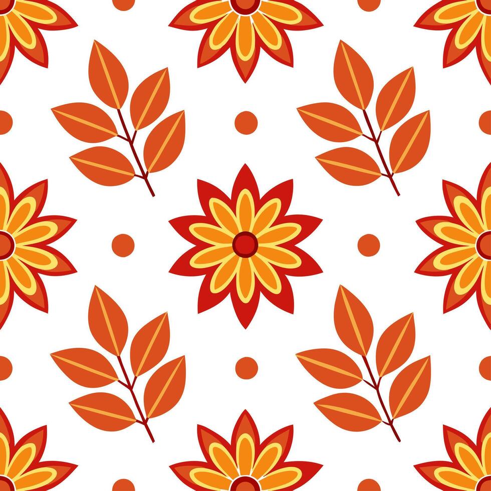 Warm autumn seamless pattern with fall flowers leaves and berries for a colorful harvest inspired design vector
