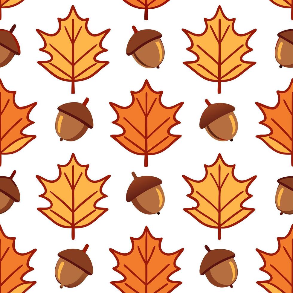 Warm autumn leaf and acorn seamless tile pattern with rich colors and cozy textures vector