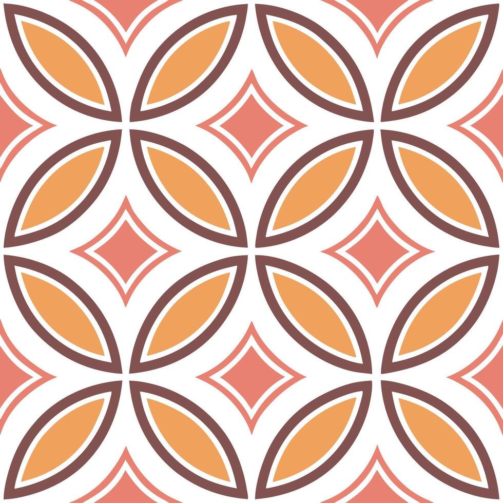 Vintage tile seamless pattern featuring geometric shapes and bold colors inspired by 80s retro design vector