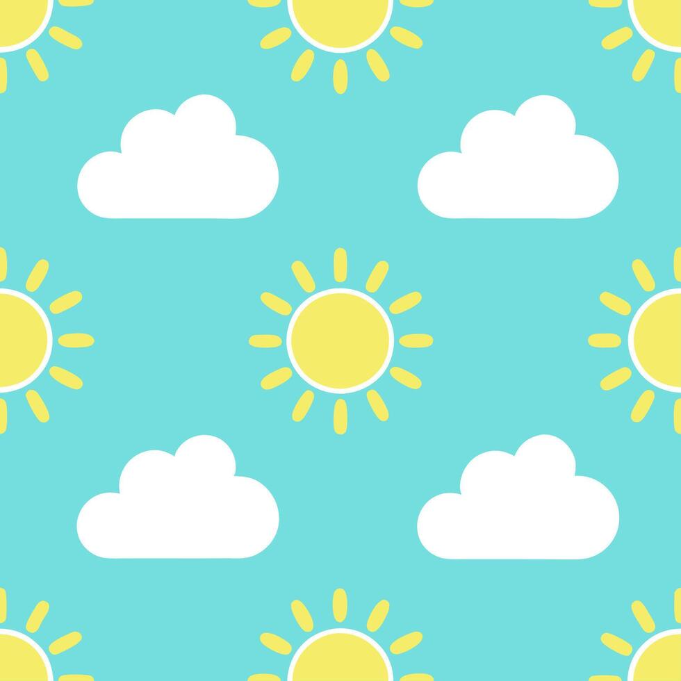 Vibrant spring sky seamless tile pattern with bright sun and light clouds for a refreshing spring day vector