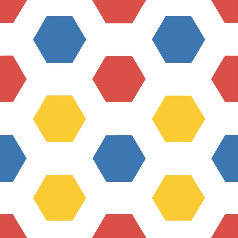 Vibrant retro polygon seamless tiles primary colors on white background ideal for playful designs vector