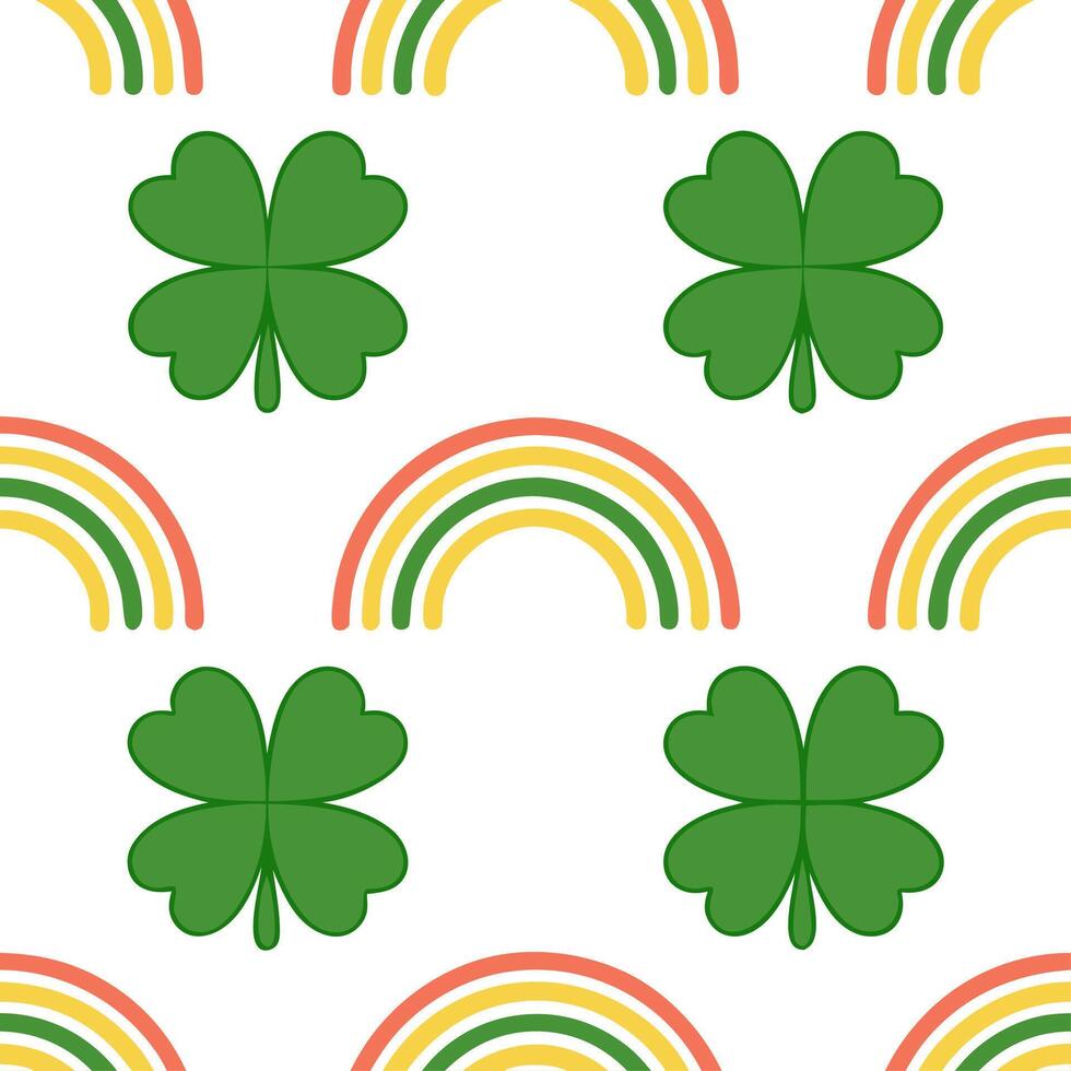 Vibrant shamrocks and rainbows seamless tile pattern with festive spring accents vector