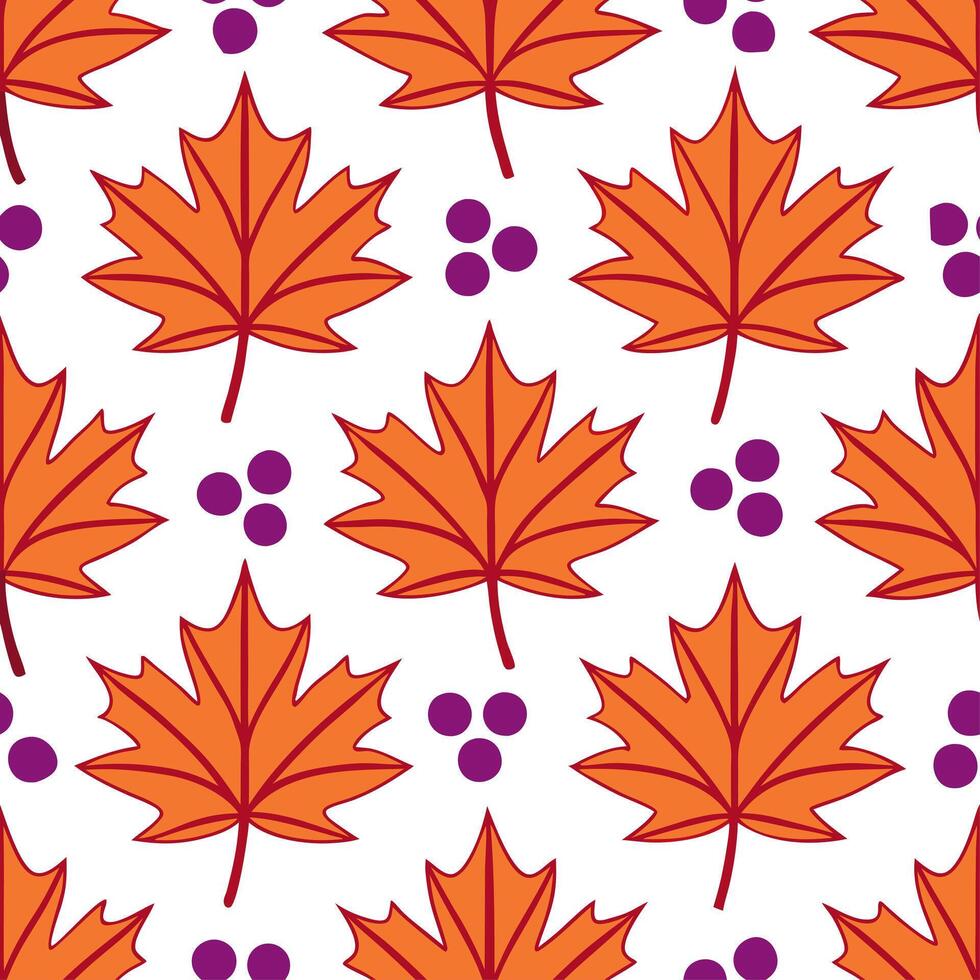 Vibrant autumn leaves and berries seamless tile pattern with rich reds oranges and purples vector
