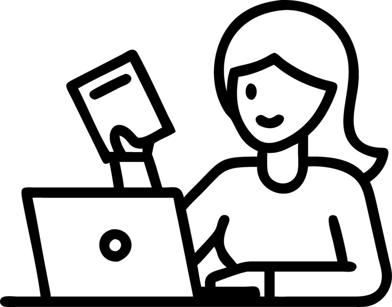Vertical photo of busy young African American business woman employee company executive or account manager holding papers income documents using laptop computer working in office s Set 3 vector