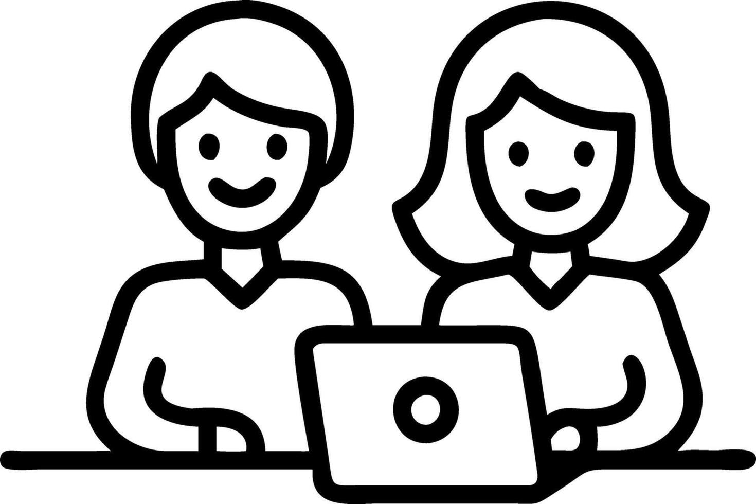 Two smiling professional female partners happy businesswomen entrepreneurs collaborating at office desk using laptop writing notes vector