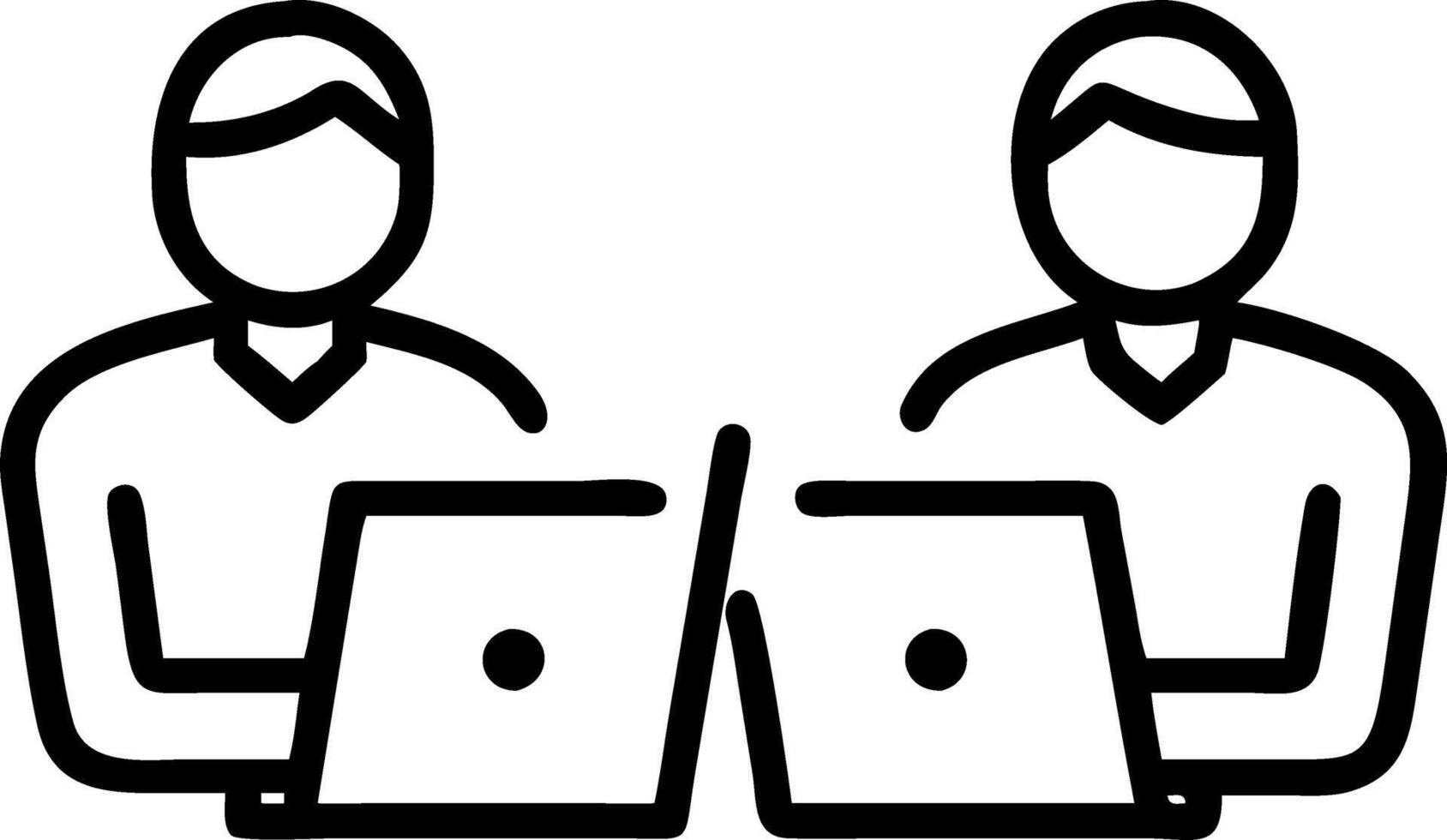 Two senior corporate partners reviewing documents conferring on financial goals sharing laptop data forging strategic alignment vector