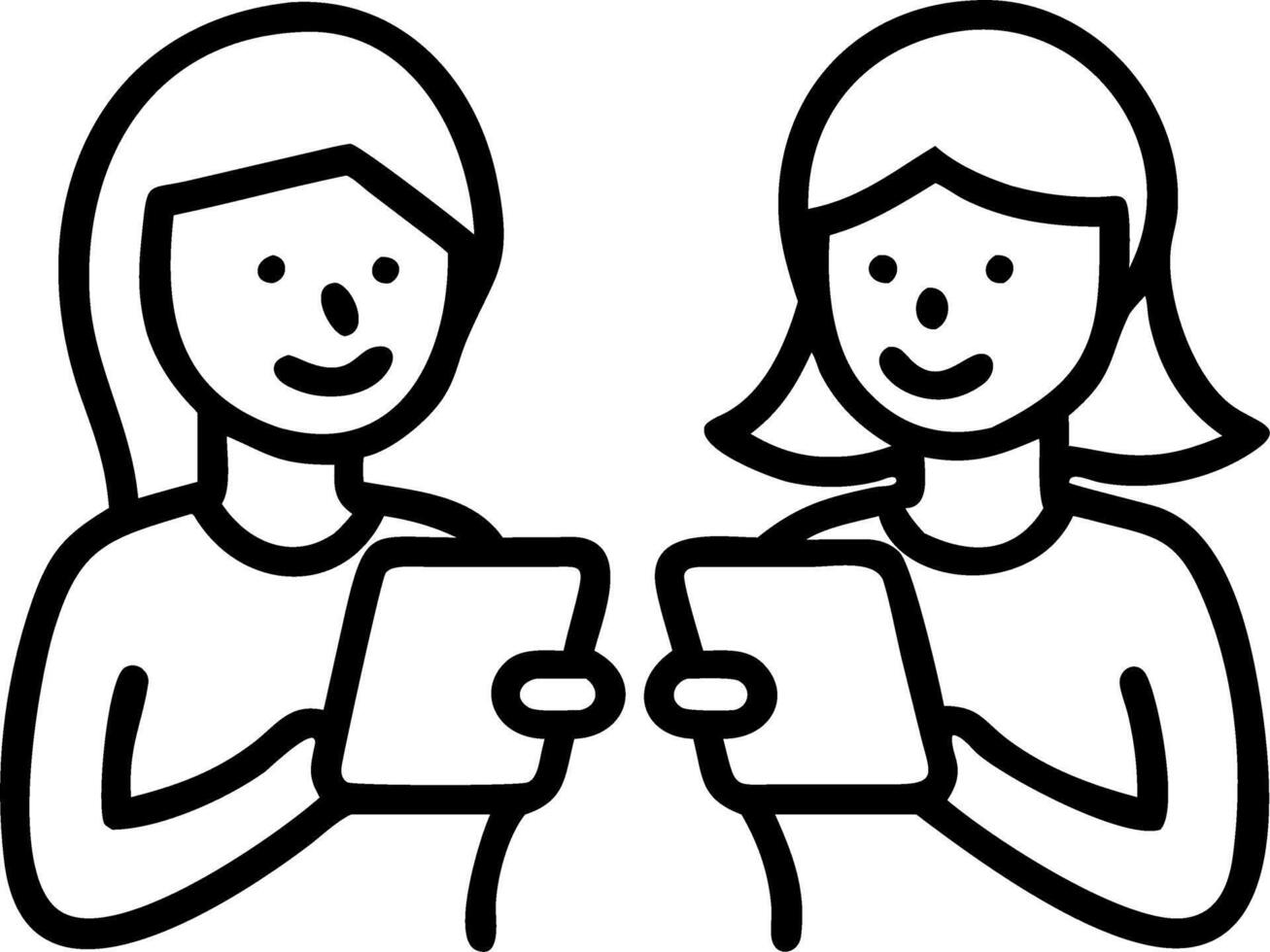 Two happy business women of young and middle age talking standing in creative green office space Smiling professional ladies employees colleagues having conversation using digital Set 3 vector
