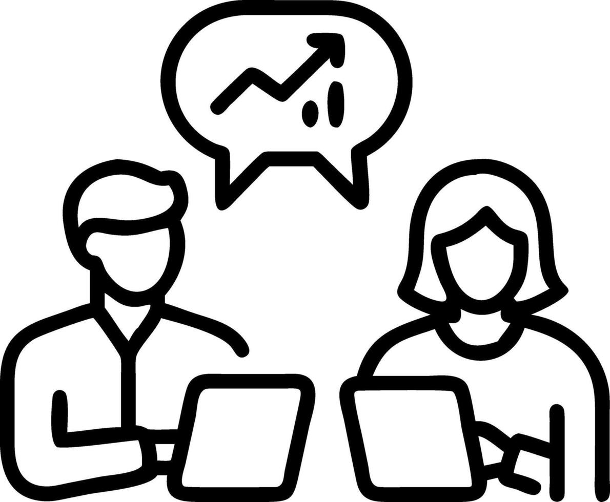 Two diverse professionals standing in office with a digital tablet illustrating dynamic conversation strategic growth and positive synergy vector