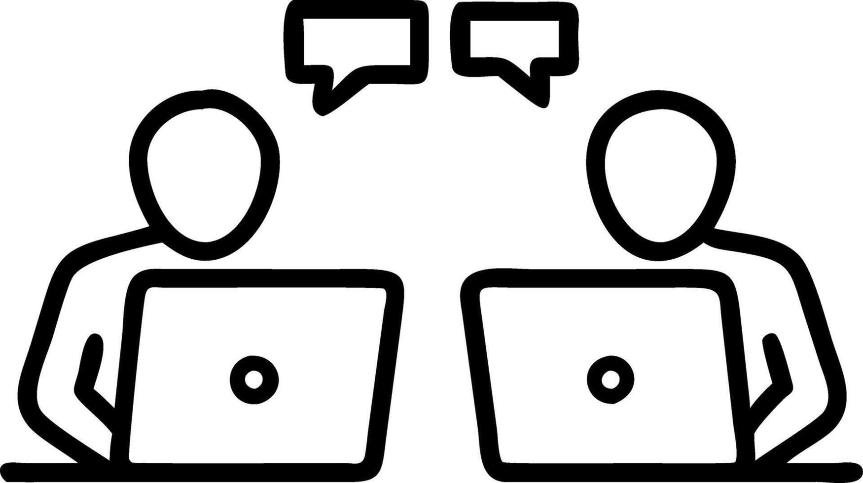 Two busy happy diverse male employees using laptops computers talking in office Professional young business men workers team having conversation working on project sharing ideas s Set 7 vector