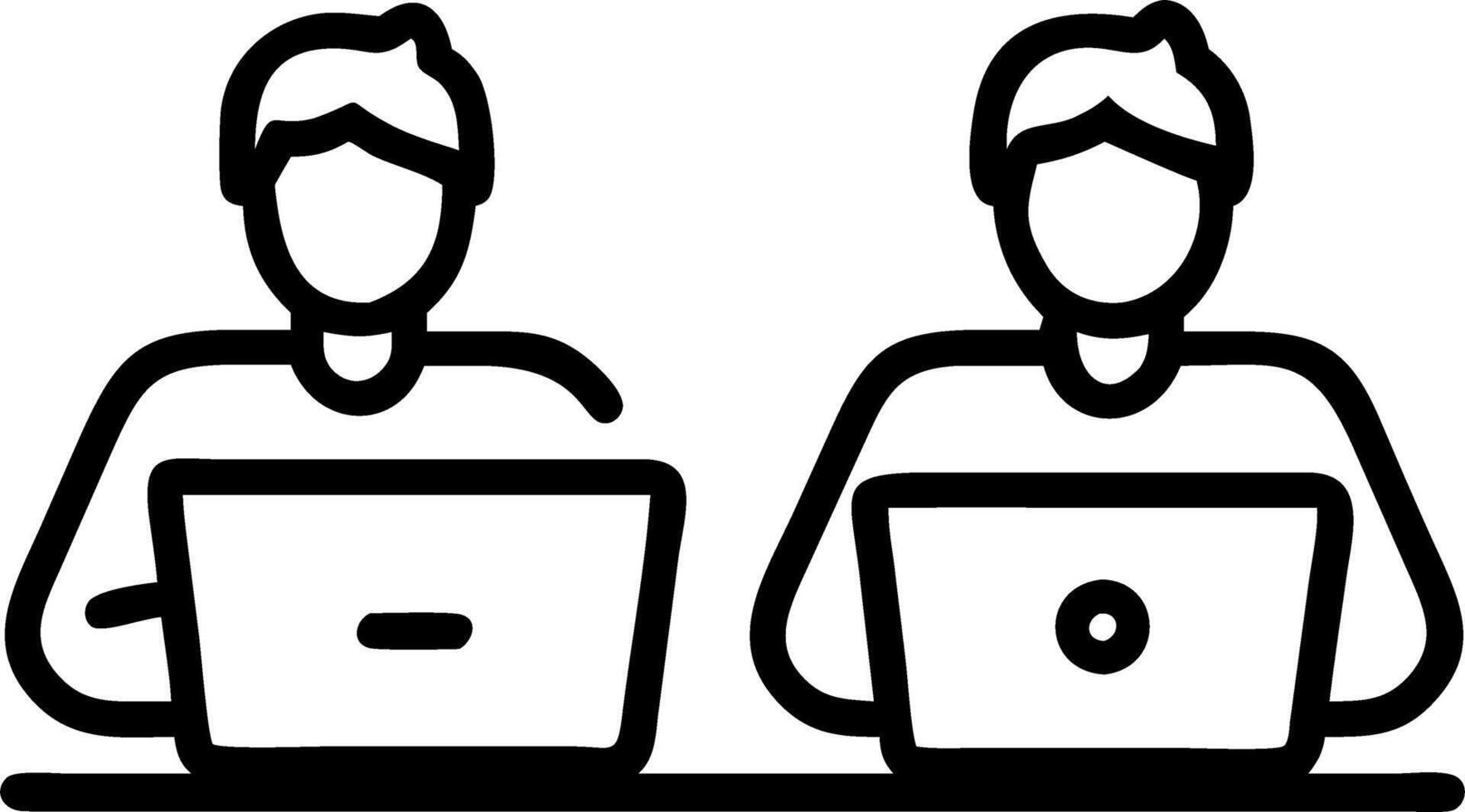 Two busy happy diverse male employees using laptops computers talking in office Professional young business men workers team having conversation working on project sharing ideas s vector