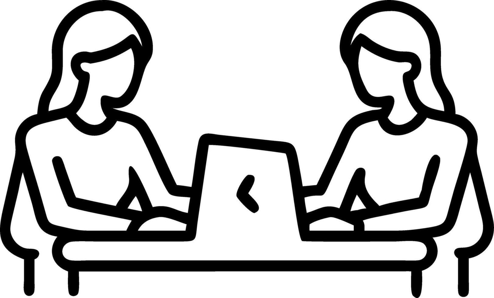 Two busy business women entrepreneurs working together using laptop looking at computer discussing online project ebusiness strategy sitting at work desk in modern cozy green offic vector