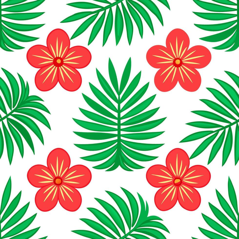 Tropical summer seamless pattern with exotic flowers and vivid tropical foliage for an adventurous design vector
