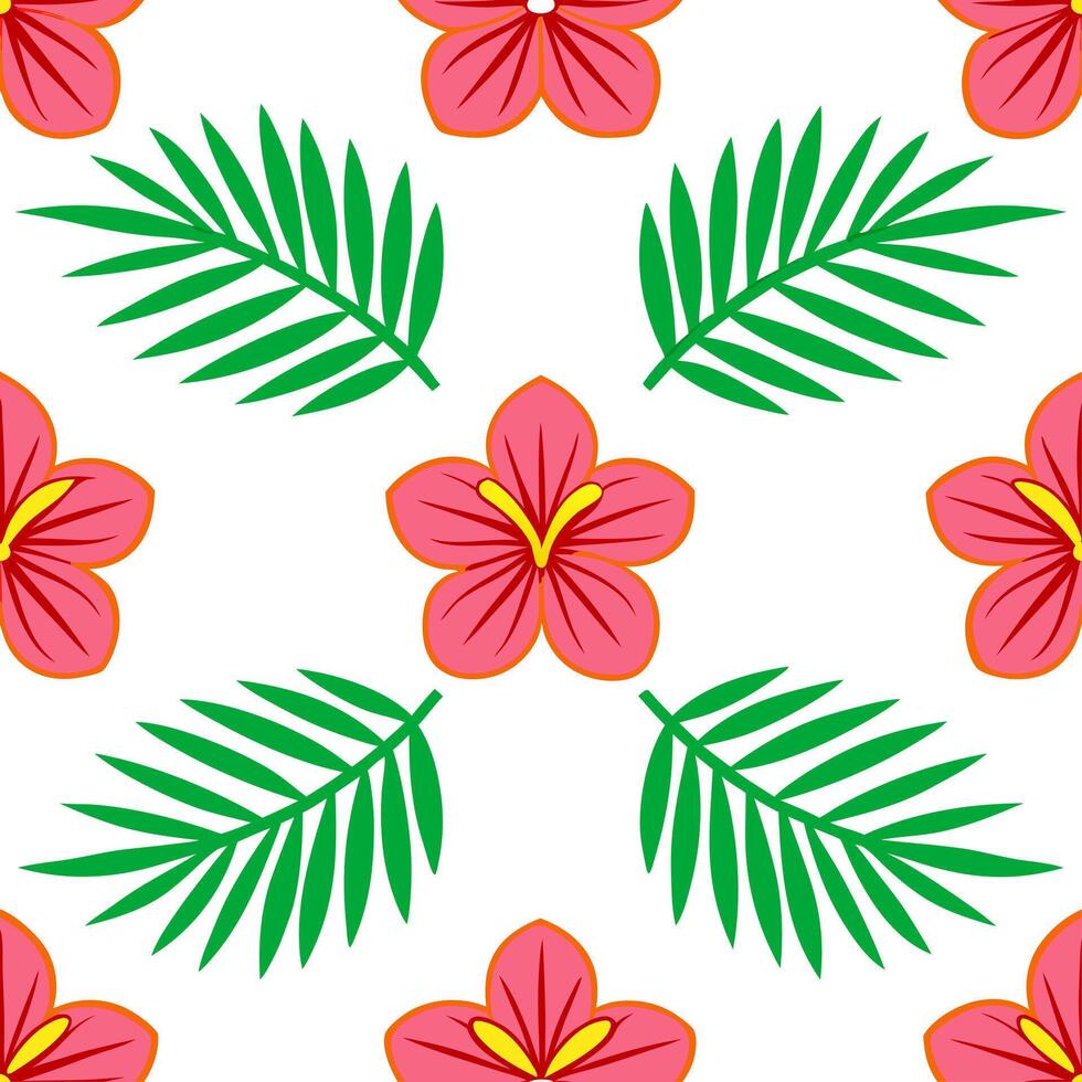 Tropical summer flowers seamless pattern with exotic florals and bright warm hues for an adventurous summer vibe vector