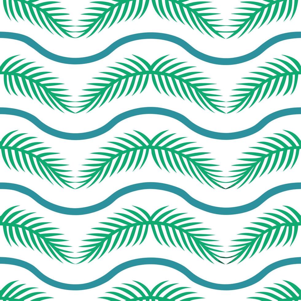 Tropical summer waves seamless pattern with palm leaves and wave textures for exotic beach themed designs vector