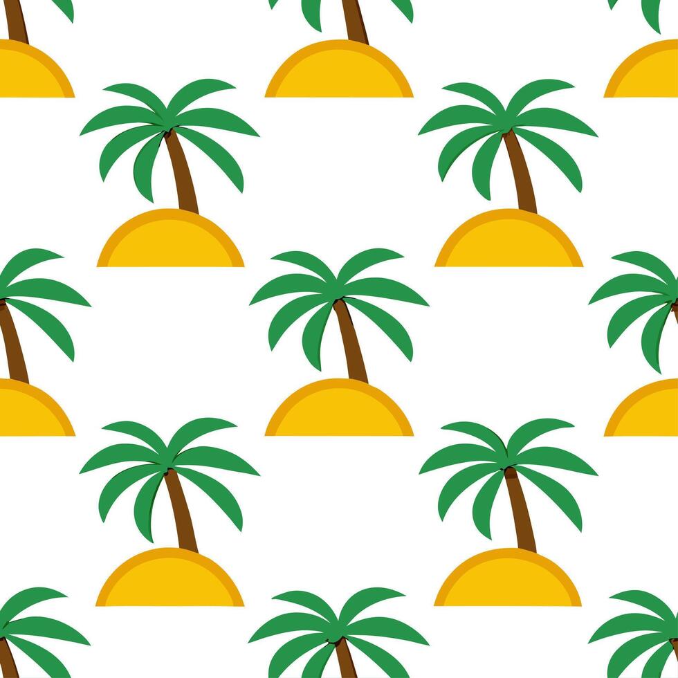 Tropical island seamless tile pattern with palm trees bright sun and sandy beaches vector