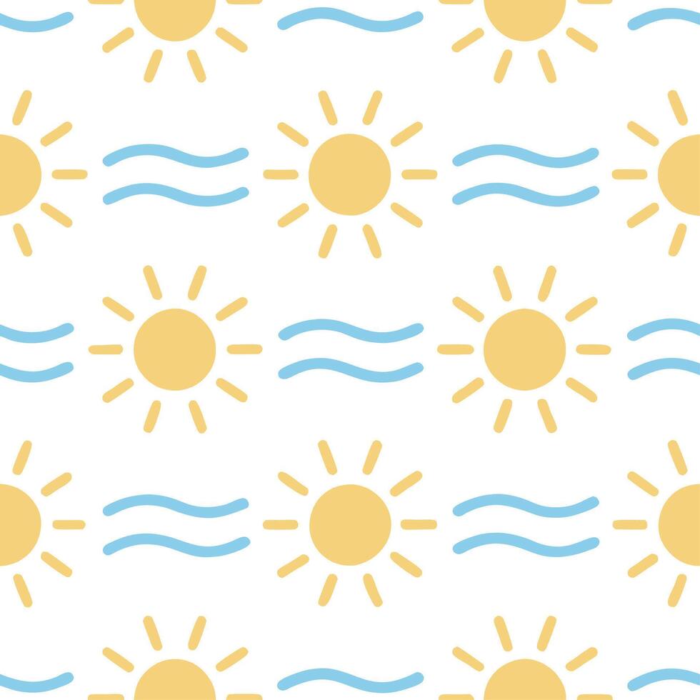 Sunny beach seamless tile pattern with soft sand gentle waves and bright sun rays vector
