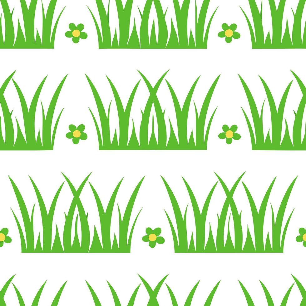 Sunlit grass and flowers seamless tile pattern with gentle spring breezes and vibrant green hues vector