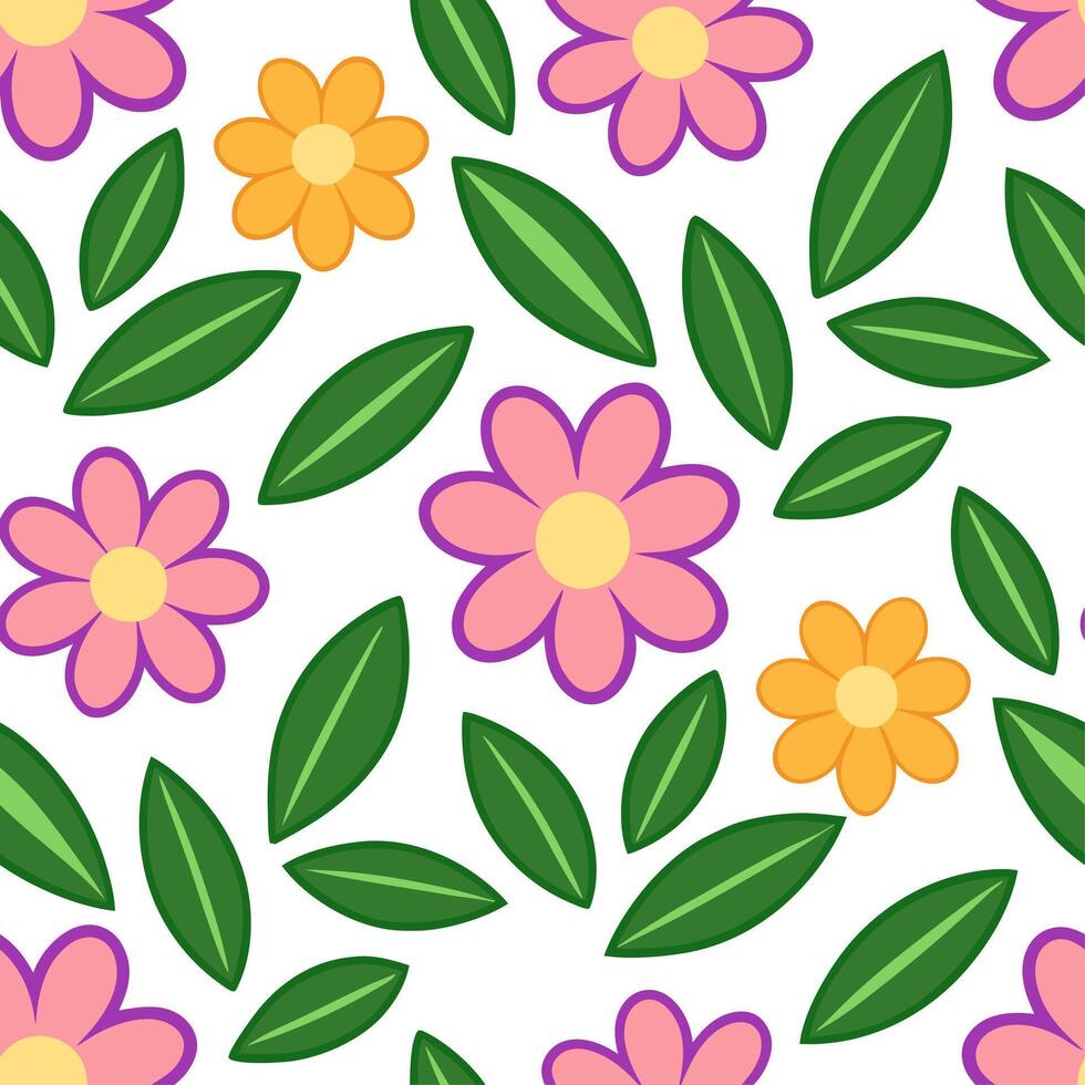 Summer flowers seamless pattern with lush green leaves and bright petal colors for a vibrant garden aesthetic vector