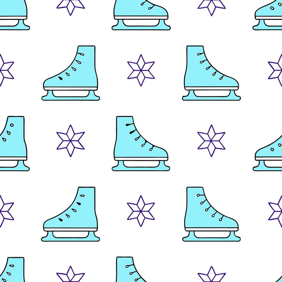 Sparkling ice skates and snowflakes seamless tile pattern with winter sports flair vector