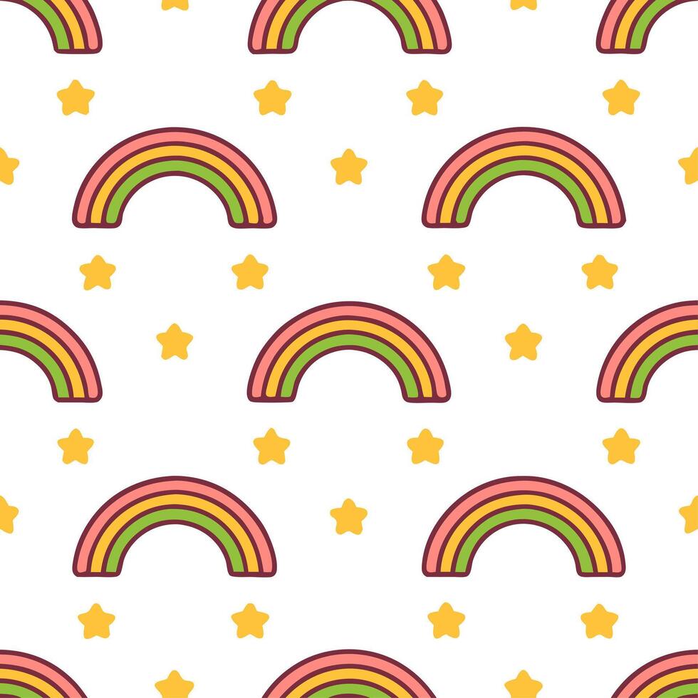 Sparkling rainbows and pots of gold seamless tile pattern with magical accents vector