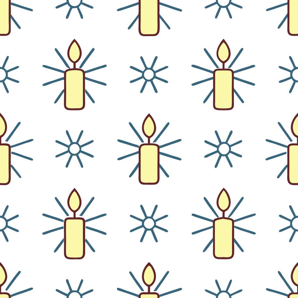 Sparkling snowflake and candlelight seamless tile pattern with warm winter glow vector