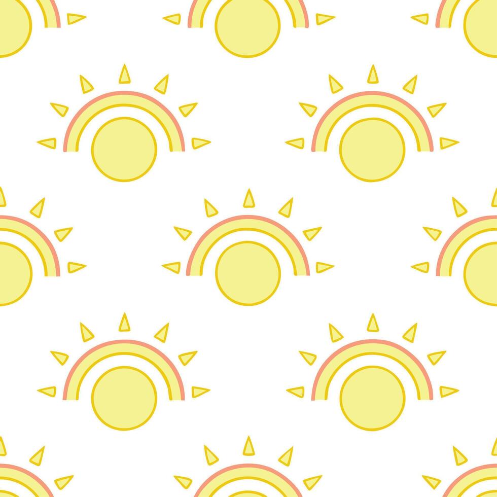 Soft yellow sunshine seamless tile pattern with glowing rays and pastel tones for a calming spring atmosphere vector