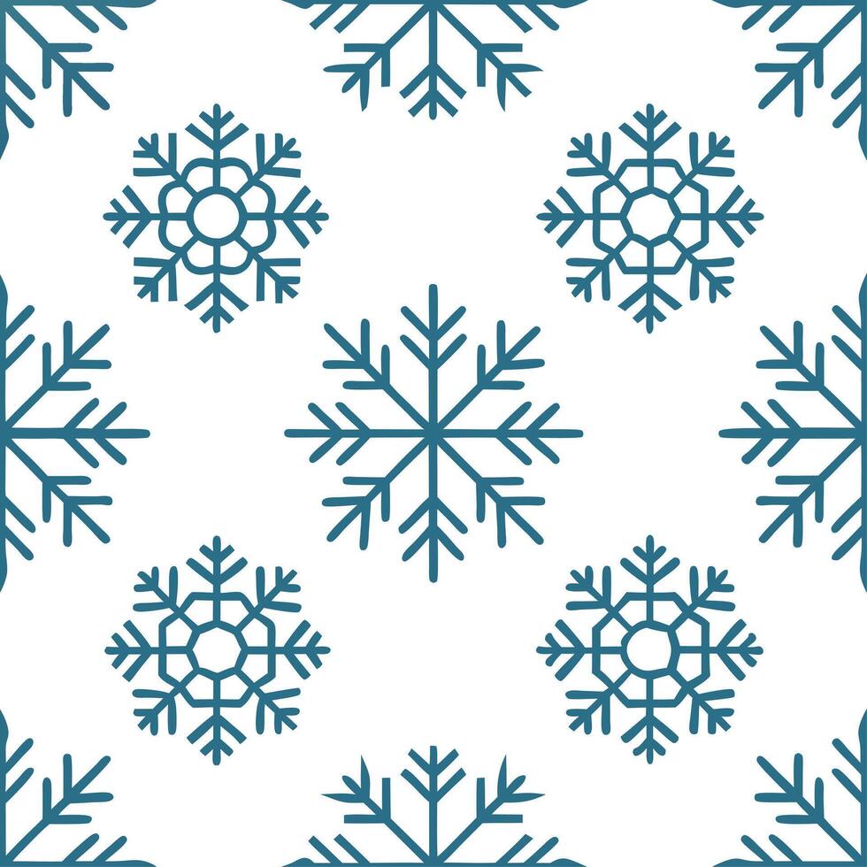 Snowflake and pinecone seamless tile pattern with frosty details and evergreen accents vector