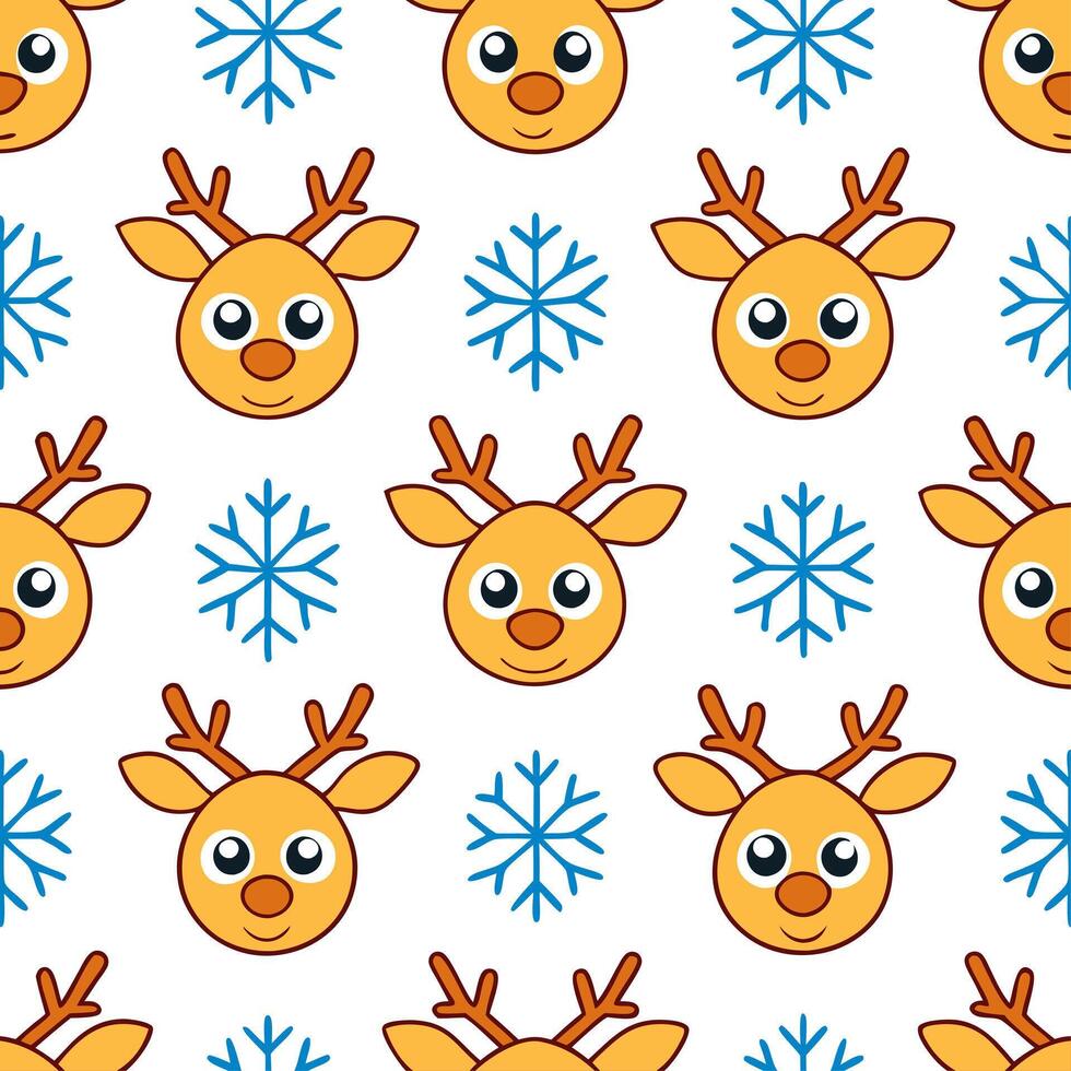 Snowflake and reindeer seamless tile pattern with winter forest elements and cool tones vector
