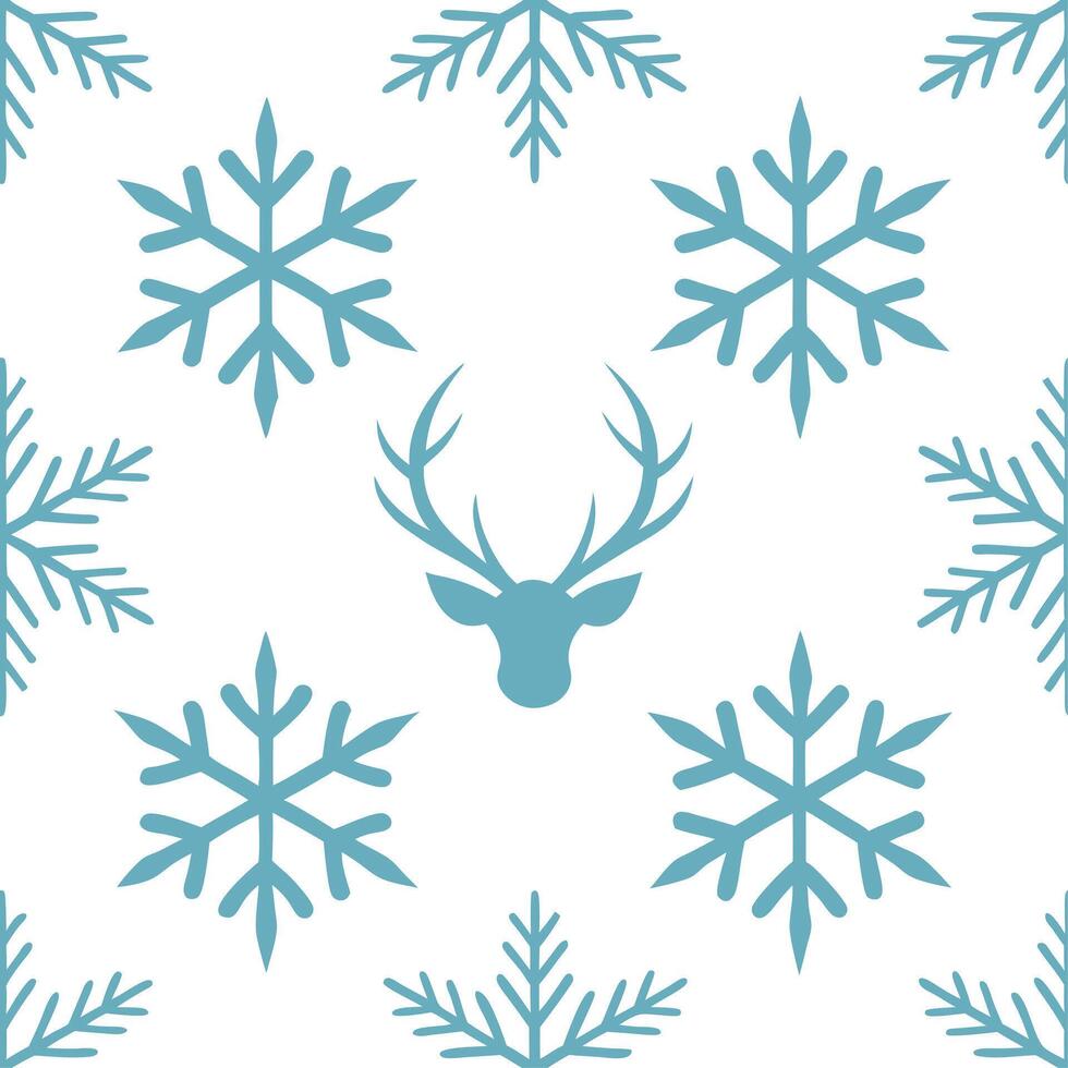 Snowflake and reindeer seamless tile pattern with winter forest elements and cool tones Set 2 vector