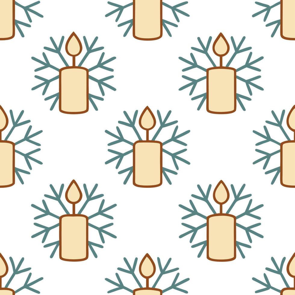 Snowflake and holiday candle seamless tile pattern with warm glow and frosty accents vector