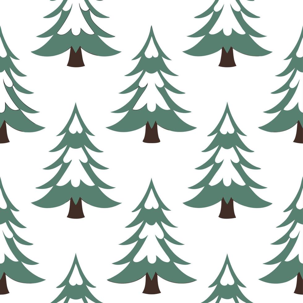 Snow covered pine trees seamless tile pattern with soft white snow and evergreen foliage vector