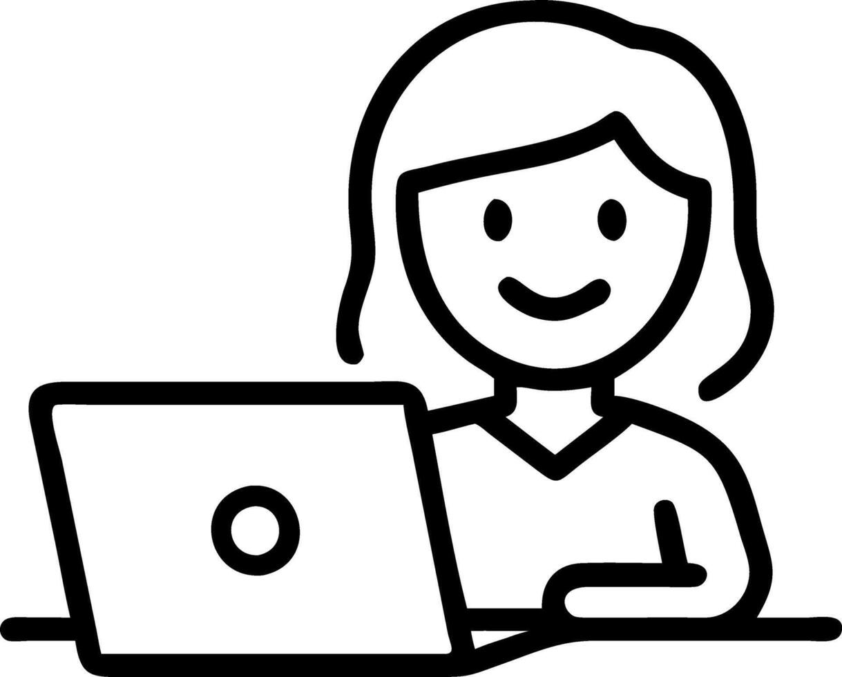 Smiling busy young professional businesswoman hr manager executive looking at laptop computer in office working sitting at desk Woman employee having online meeting e learning at vector